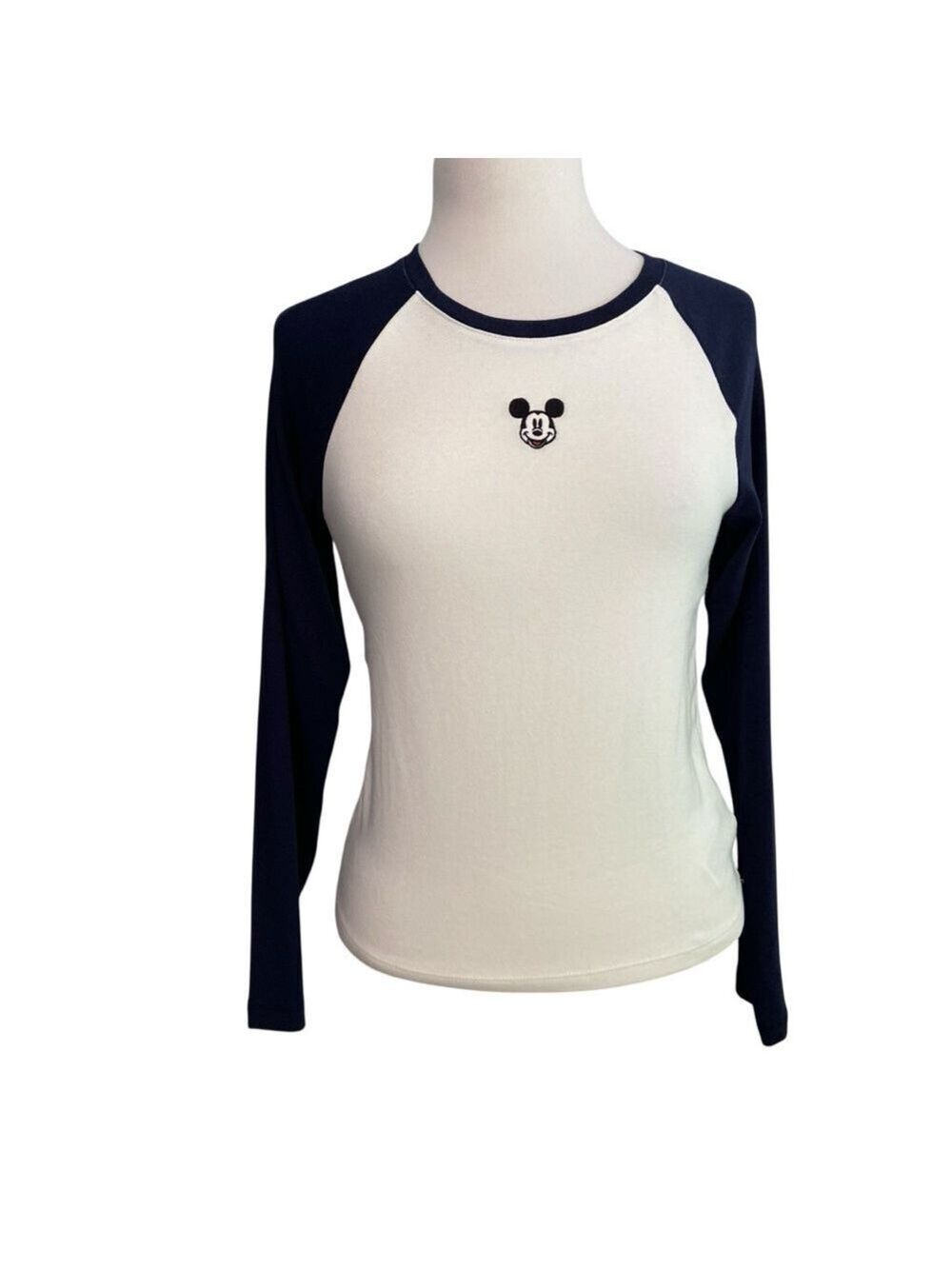 Gap X Disney Mickey raglan top long sleeve tee white navy blue round medium P
